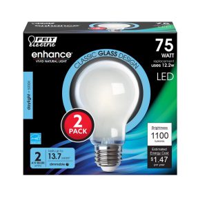 Feit Electric Enhance A19 E26 (Medium) Filament LED Bulb Daylight 75 Watt Equivalence 2 pk
