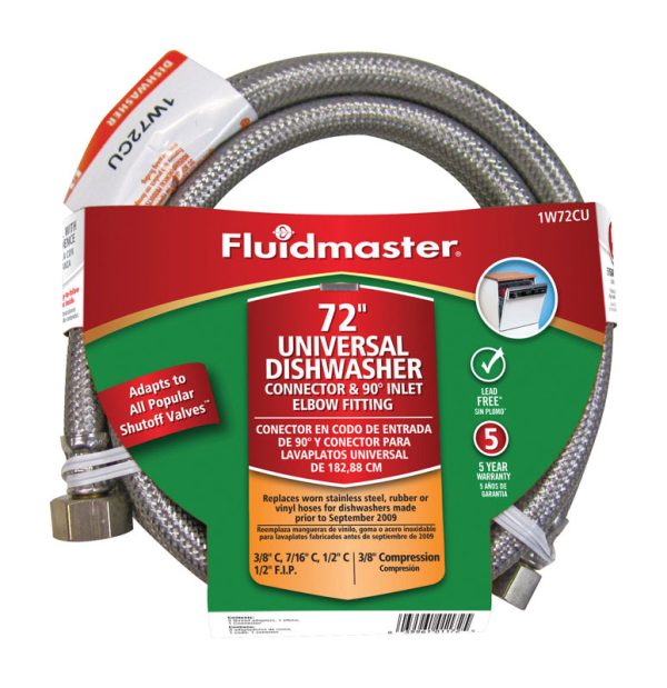 Fluidmaster 3/8 in. Compression X 1/2 in. D FIP 72 in. Braided Stainless Steel Dishwasher Supply Lin