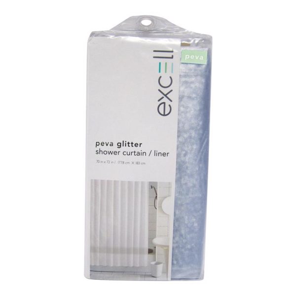 Excell 70 in. H X 72 in. W Frost Glitter Shower Curtain Liner PEVA