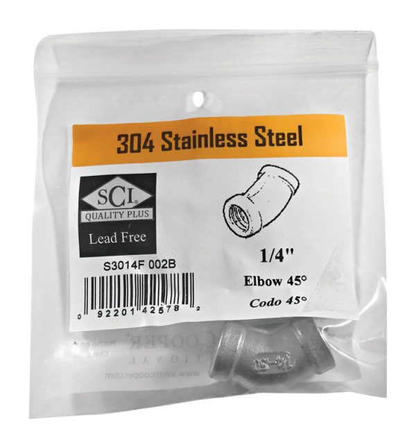 Smith-Cooper 1/4 in. FPT X 1/4 in. D FPT Stainless Steel 45 Degree Elbow