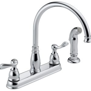 Delta Windemere Two Handle Chrome Kitchen Faucet Side Sprayer Included