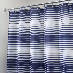 iDesign 72 in. H X 72 in. W Navy Stripes Shower Curtain Polyester