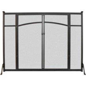 Panacea Black/Gray Matte Metal Fireplace Screen with Doors