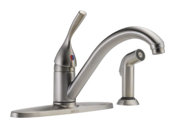 Delta Classic One Handle Stainless Steel Kitchen Faucet Side Sprayer Included