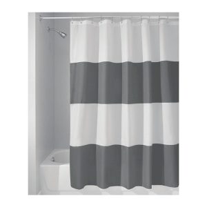 iDesign 72 in. H X 72 in. W Gray/White Stripes Shower Curtain Polyester