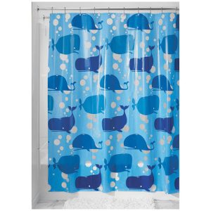 iDesign 72 in. H X 72 in. W Blue Moby Shower Curtain Polyethylene