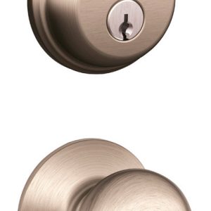Schlage Plymouth Satin Nickel Deadbolt and Entry Door Knob 1-3/4 in.
