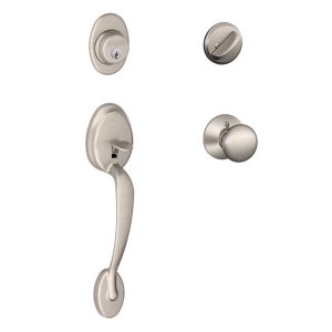 Schlage Plymouth Satin Nickel Single Cylinder Handleset and Knob Right or Left Handed