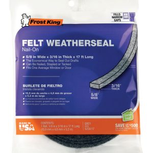 Frost King Gray Felt Weatherstrip For Doors and Windows 17 ft. L X 3/16 in.
