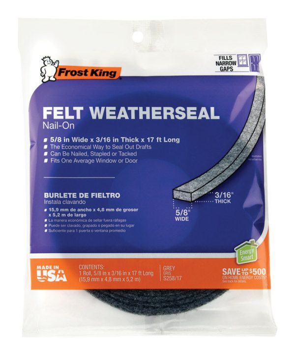 Frost King Gray Felt Weatherstrip For Doors and Windows 17 ft. L X 3/16 in.