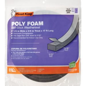 Frost King Charcoal Poly Foam Weather Stripping Tape For Doors and Windows 17 ft. L X 3/8 in.