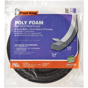 Frost King Charcoal Poly Foam Weather Stripping Tape For Doors and Windows 17 ft. L X .5 in.