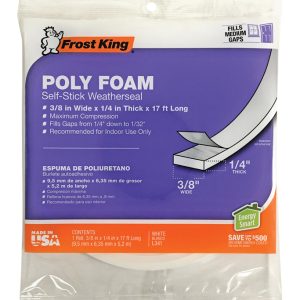Frost King White Poly Foam Weather Stripping Tape For Doors and Windows 17 ft. L X 1/4 in.