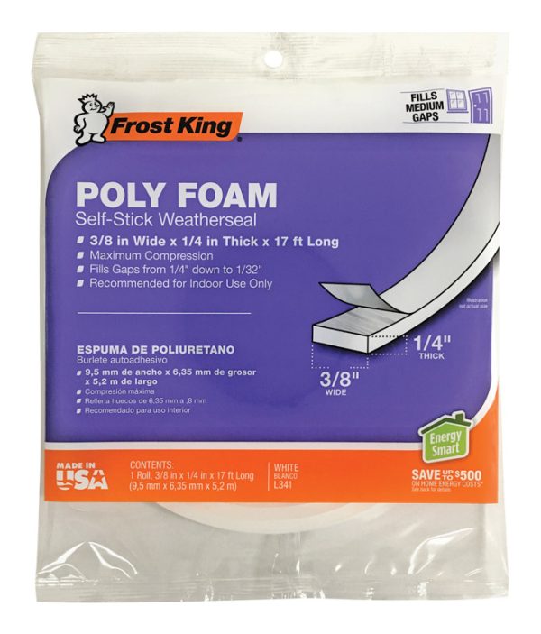 Frost King White Poly Foam Weather Stripping Tape For Doors and Windows 17 ft. L X 1/4 in.
