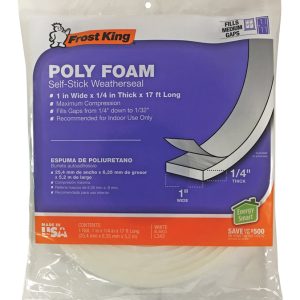 Frost King White Poly Foam Weather Stripping Tape For Doors and Windows 17 ft. L X 1/4 in.