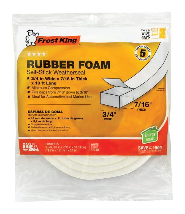 Frost King White Rubber Foam Weather Stripping Tape For Auto and Marine 10 ft. L X 7/16 in.