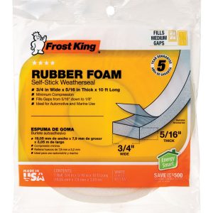 Frost King White Rubber Foam Weather Stripping Tape For Auto and Marine 10 ft. L X 0.31 in.