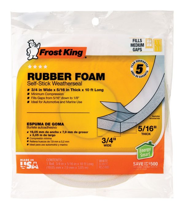 Frost King White Rubber Foam Weather Stripping Tape For Auto and Marine 10 ft. L X 0.31 in.