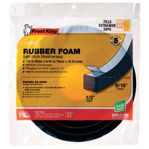 Frost King Black Rubber Foam Weather Stripping Tape For Auto and Marine 10 ft. L X 9/16 in.