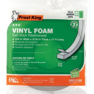 Frost King Gray Foam/Vinyl Waterproof Weatherseal For Doors and Windows 17 ft. L X 3/16 in.