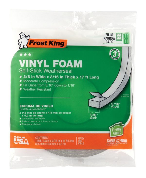 Frost King Gray Foam/Vinyl Waterproof Weatherseal For Doors and Windows 17 ft. L X 3/16 in.