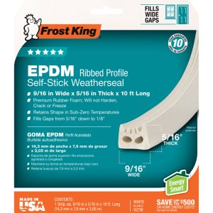 Frost King White EPDM Rubber Foam Weather Stripping Tape For Doors and Windows 10 ft. L X 5/16 in.