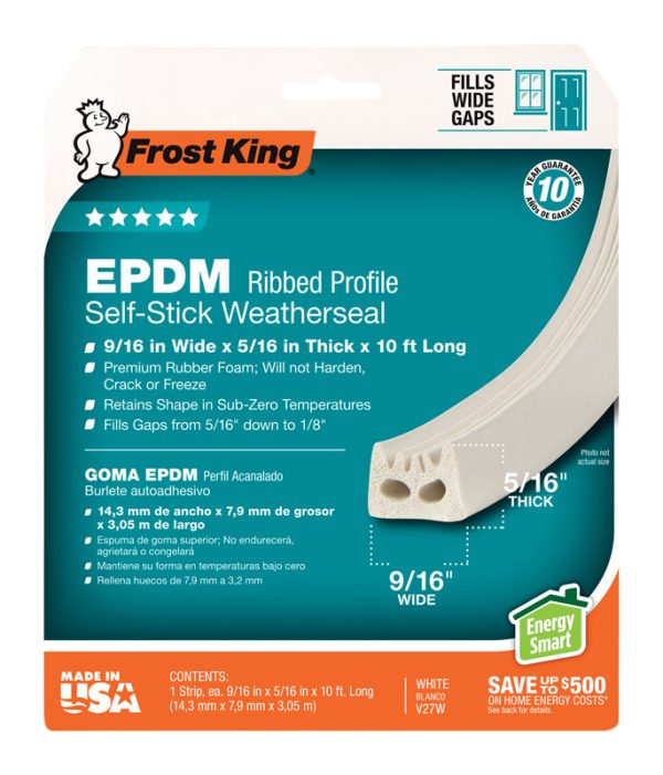 Frost King White EPDM Rubber Foam Weather Stripping Tape For Doors and Windows 10 ft. L X 5/16 in.