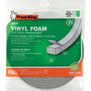 Frost King Gray Vinyl Clad Foam Waterproof Weatherseal For Doors and Windows 17 ft. L X 1/4 in.