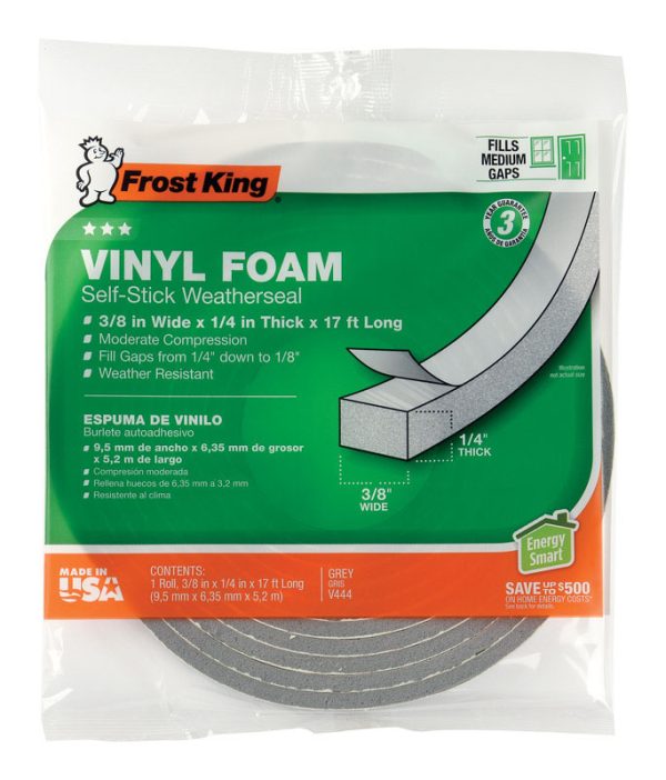 Frost King Gray Vinyl Clad Foam Waterproof Weatherseal For Doors and Windows 17 ft. L X 1/4 in.
