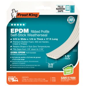 Frost King White EPDM Rubber Foam Weather Stripping Tape For Doors and Windows 17 ft. L X 1/8 in.