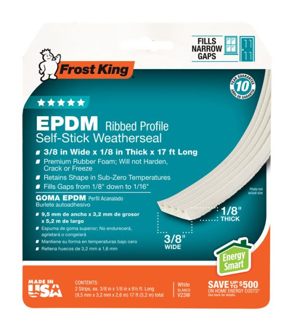 Frost King White EPDM Rubber Foam Weather Stripping Tape For Doors and Windows 17 ft. L X 1/8 in.