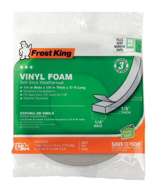 Frost King Gray Vinyl Clad Foam Waterproof Weatherseal For Doors and Windows 17 ft. L X 1/8 in.