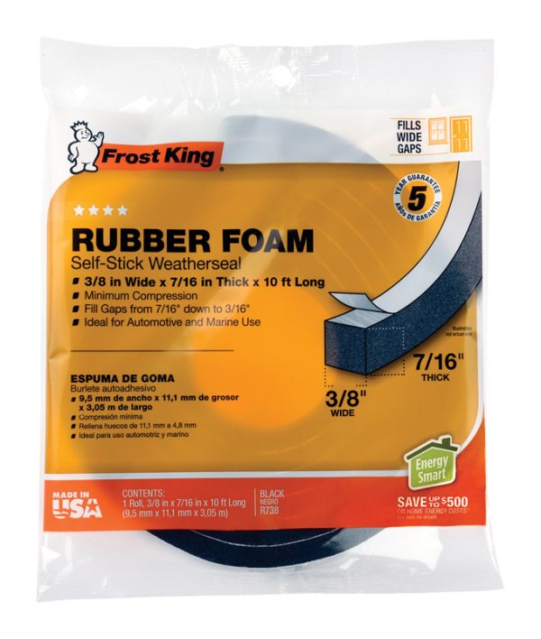 Frost King Black Rubber Foam Weather Stripping Tape For Auto and Marine 10 ft. L X 7/16 in.