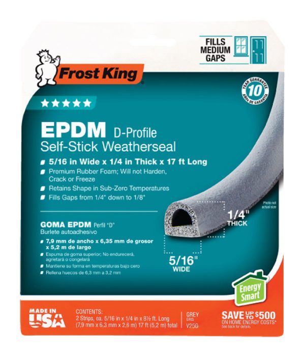 Frost King Gray EPDM Rubber Foam Weather Stripping Tape For Doors and Windows 17 ft. L X 1/4 in.