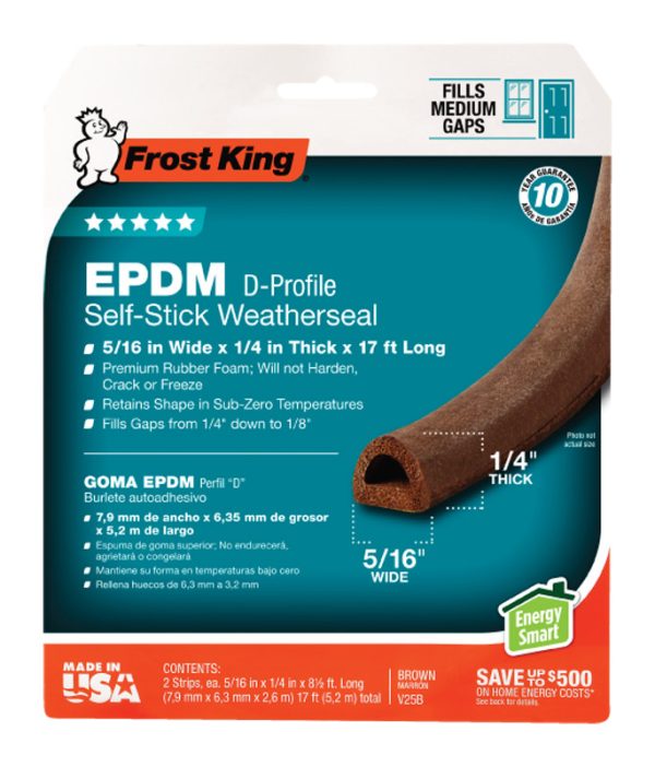 Frost King Brown EPDM Rubber Foam Weather Stripping Tape For Doors and Windows 17 ft. L X 0.25 in.