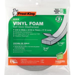 Frost King Gray Vinyl Clad Foam Waterproof Weatherseal For Doors and Windows 17 ft. L X 3/16 in.