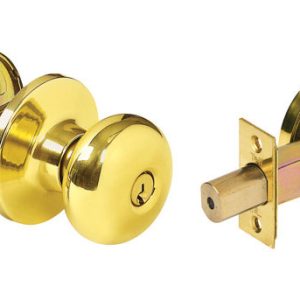 Tell Parkland Bright Brass Knob and Single Cylinder Deadbolt 1-3/4 in.