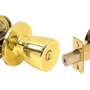 Tell Alton Bright Brass Knob and Single Cylinder Deadbolt 1-3/4 in.