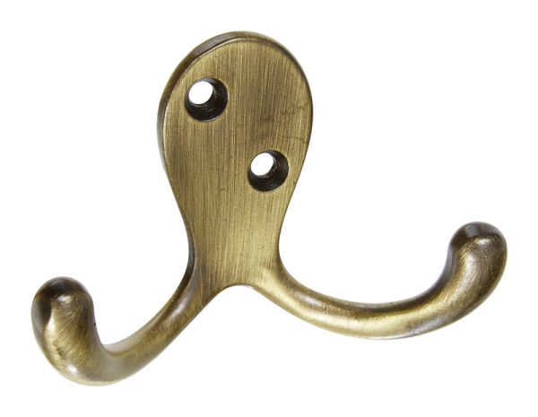 National Hardware Antique Brass Gold Zinc 3 in. L Double Hook 1 pk
