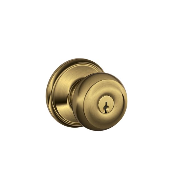 Schlage Georgian Antique Brass Entry Lockset 1-3/4 in.