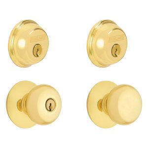 Schlage Plymouth Bright Brass Knob and Double Cylinder Deadbolt 1-3/4 in.