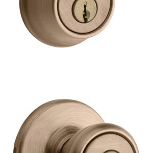 Kwikset Tylo Antique Brass Entry Lock and Single Cylinder Deadbolt 1-3/4 in.