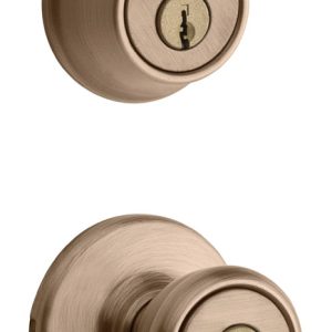 Kwikset Tylo Antique Brass Entry Lock and Double Cylinder Deadbolt 1-3/4 in.
