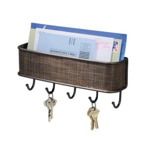 iDesign 4.5 in. H X 10.5 in. W X 2.5 in. L Bronze Brown Steel Wall Mount Mail and Key Rack