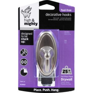 High & Mighty 3.5 in. L Satin Nickel Metal Oval Hook 25 lb. cap. 1 pk