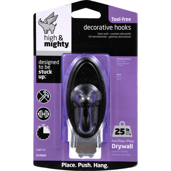 High & Mighty 3.5 in. L Oil Rubbed Bronze Metal Oval Hook 25 lb. cap. 1 pk