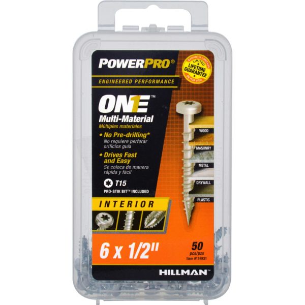 Power Pro ONE No. 6 X 1/2 in. L Star Pan Head Multi-Material Screw 50 pk