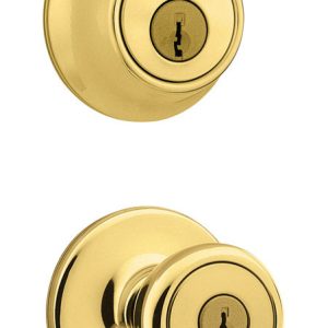Kwikset Tylo Polished Brass Entry Lock and Single Cylinder Deadbolt 1-3/4 in.