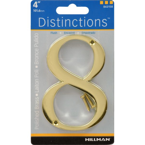 Hillman Distinctions 4 in. Gold Zinc Die-Cast Screw-On Number 8 1 pc