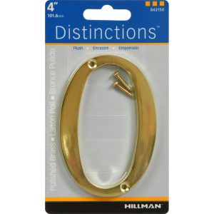 Hillman Distinctions 4 in. Gold Zinc Die-Cast Screw-On Number 0 1 pc